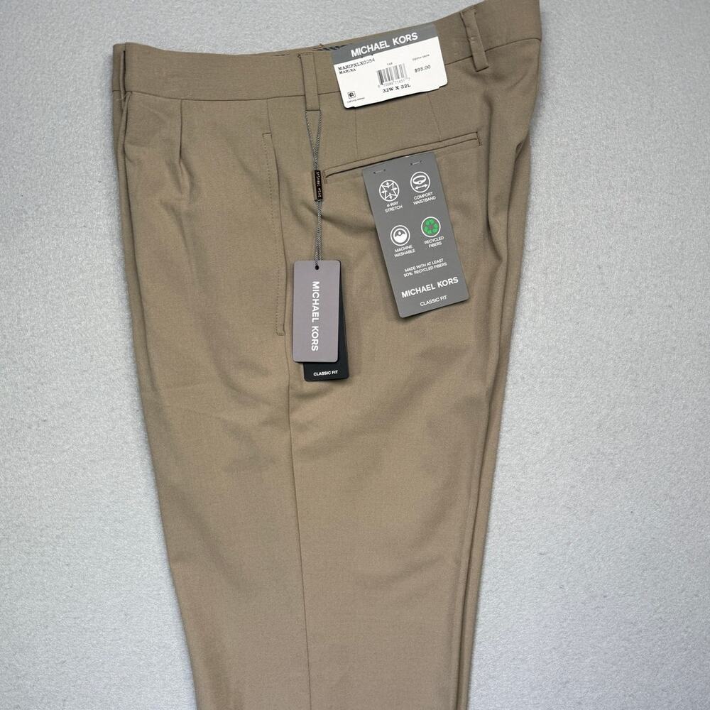 Michael Kors Men's Pleated Solid Classic Fit Pants Tan 32x32 $95